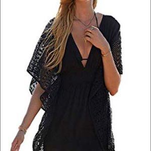 VICTORIAS SECRET Black Plunge Crochet Coverup